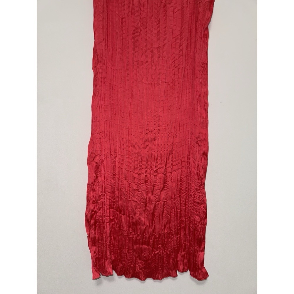 Women's Textured Crinkle Vibrant Pink Satin Midi Skirt Size XL - Picture 7 of 14